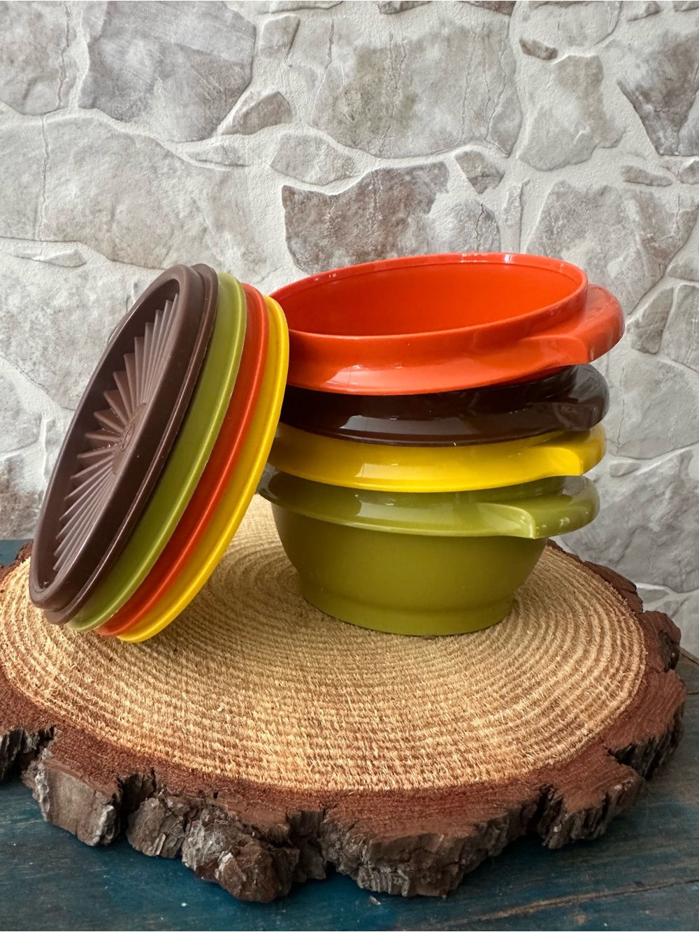Vintage Tupperware Servalier bowls set of 4 -in classic 1970s-  Harvest Colors